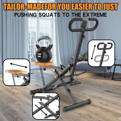 Squat Machine for Home, Assist Trainer for Glutes Workout Foldable with Resistance Bands, for Botty Glutes Butt Thighs, Ab Back/Leg Press Hip Thrust for Home Gym Fitness-Black