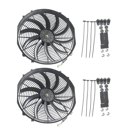 Pair 16" Universal Slim Fan Push Pull Radiator Cooling 12V 120W w/Mount