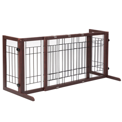 38"-71" Adjustable Wooden Pet Gate for Dogs, Indoor Freestanding Dog Fence for Doorways, Stairs, Deep Brown