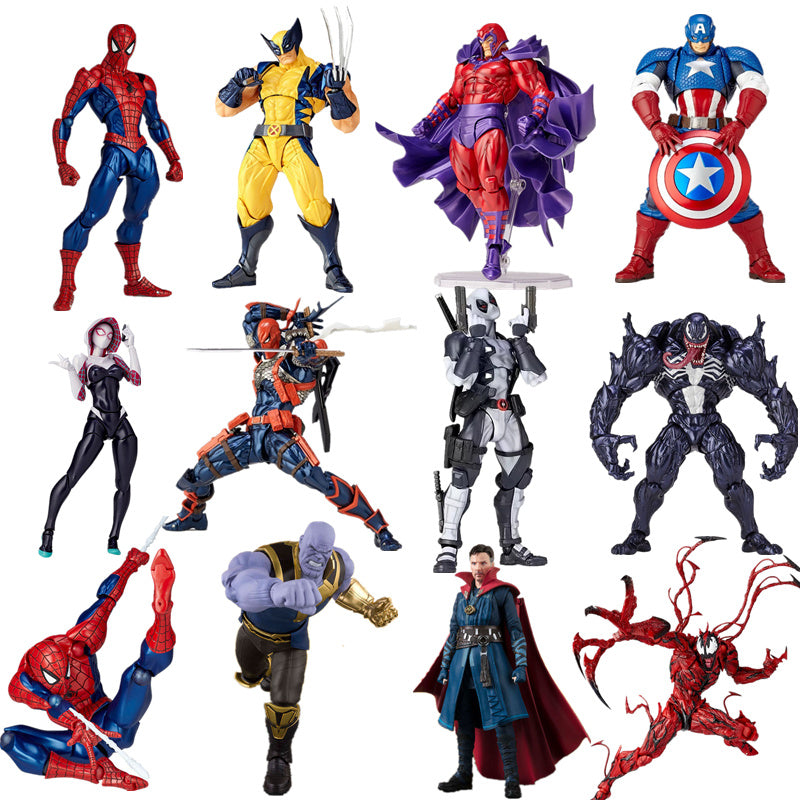 Marvel Revoltech Anime Toy Carnage Deadpool Spider-Man Gwen Stacy Venom Wolverine Magneto Captain America Action Figure Toy