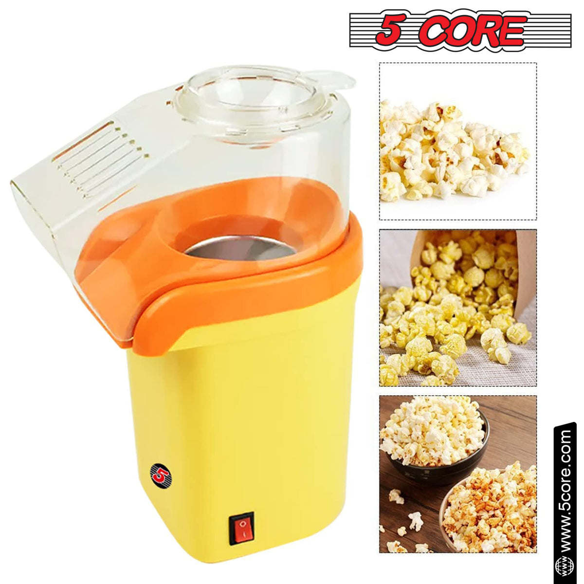 5 Core Popcorn Machine 16 Cup Capacity Hot Air Popper Mini Portable Tabletop Electric Pop Corn Maker Maquina Para Hacer Palomitas De Maiz For Home Movie Party