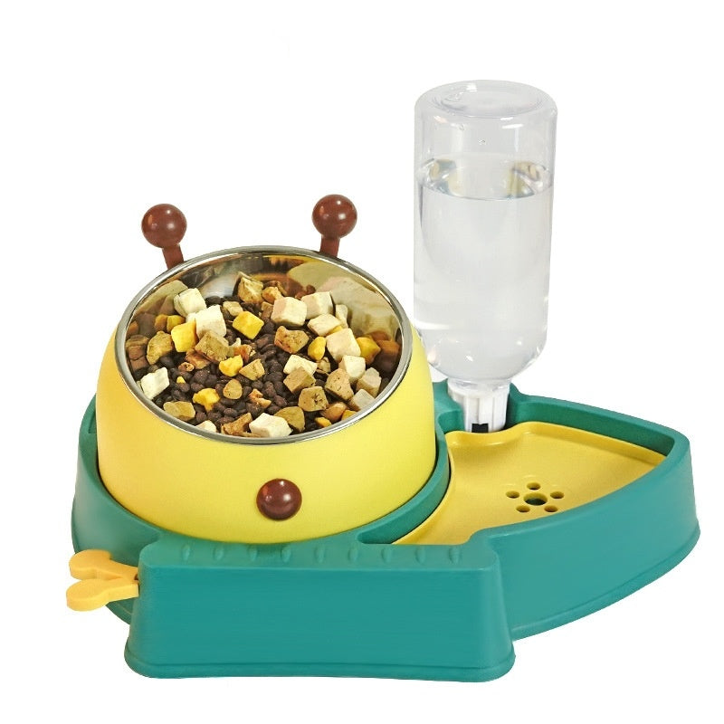 Elevated Tilted Food and Water Bowl Set, Raised Bowl with Automatic Water Dispenser Bottle for Cats and Small Dogs Kitten Puppy