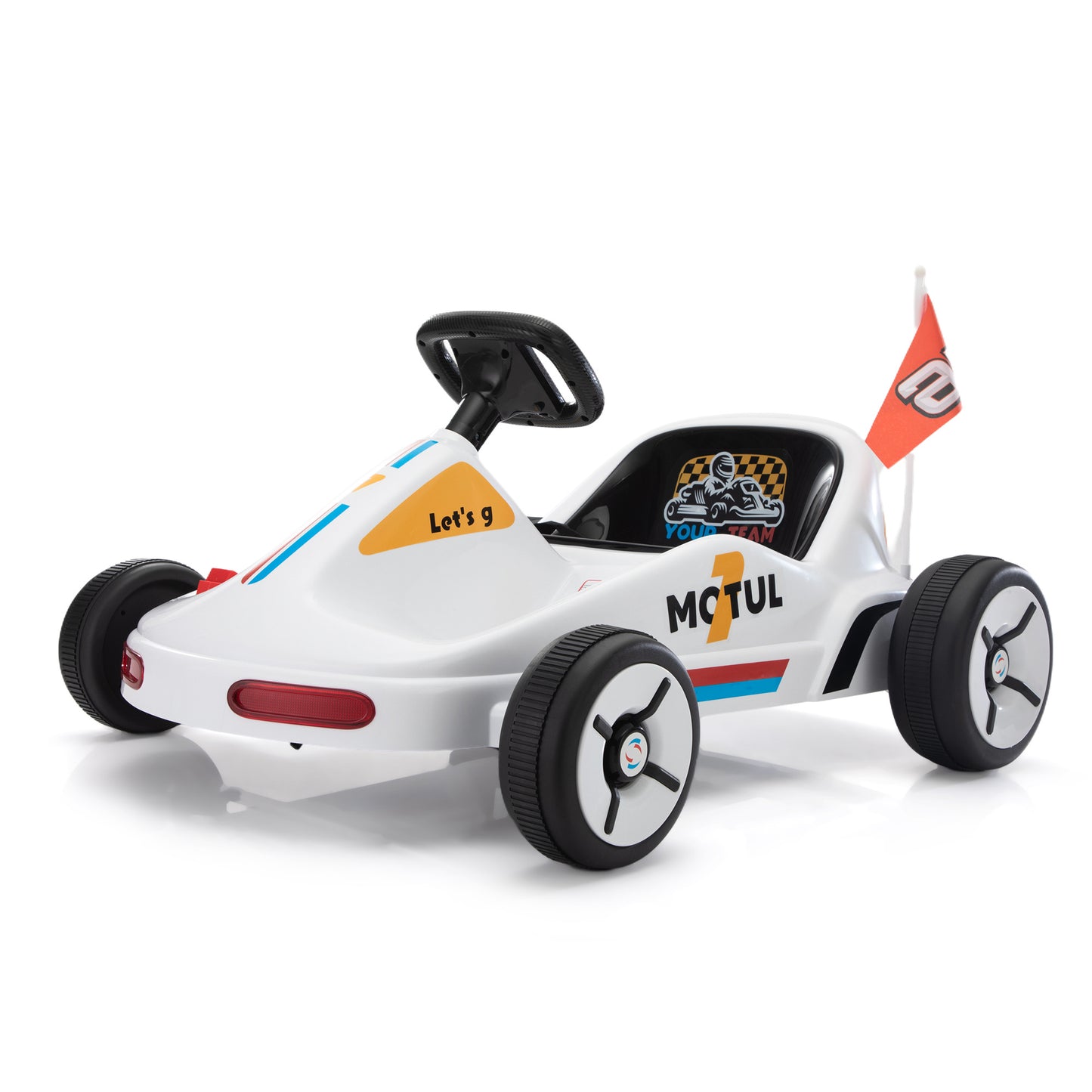 12V Kids Ride On Go Kart, Electric 4-Wheeler Car with Remote Control, Cushioned Seat, LED Lights, MP3 Music, Bluetooth, Pedal Control, Battery Powered Vehicle for 3-8 Years Old, White