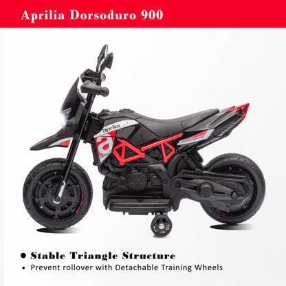 Red, Licensed Aprilia Electric Motorcycle, 6V Kids Motorcycle, Ride On Toy w/Training Wheels, LED Lights, Sounds & Music, Battery Powered Dirt Bike for Boys & Girls