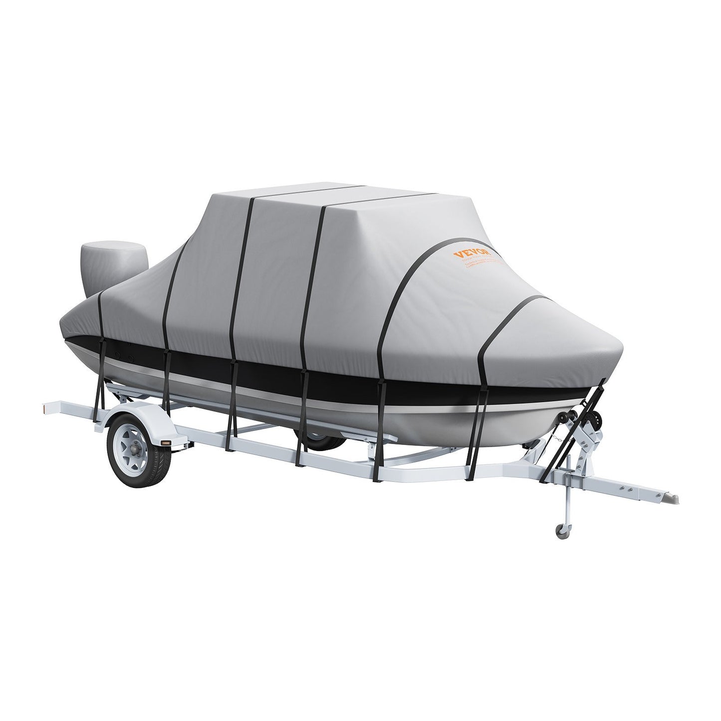 VEVOR T Top Boat Cover, 24'-26' Waterproof Trailerable T-Top Boat Cover, 600D Marine Grade PU Oxford, with Windproof Buckle Straps, for Center Console Boat with T Top Roof, Fits 24'-26'L x 106"W, Grey