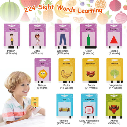 224 Words Kid Flash Talking Cards 112 Card Electronic Cognitive Audio Toddler Reading Machine Animal Shape Color Repeated Learning Cards English For Child