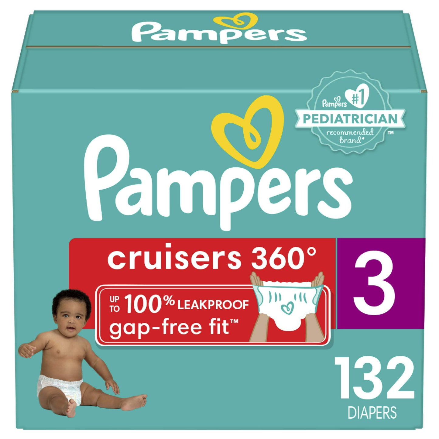 Pampers Cruisers 360 Fit Diapers, Active Comfort, Size 3, 132 Count