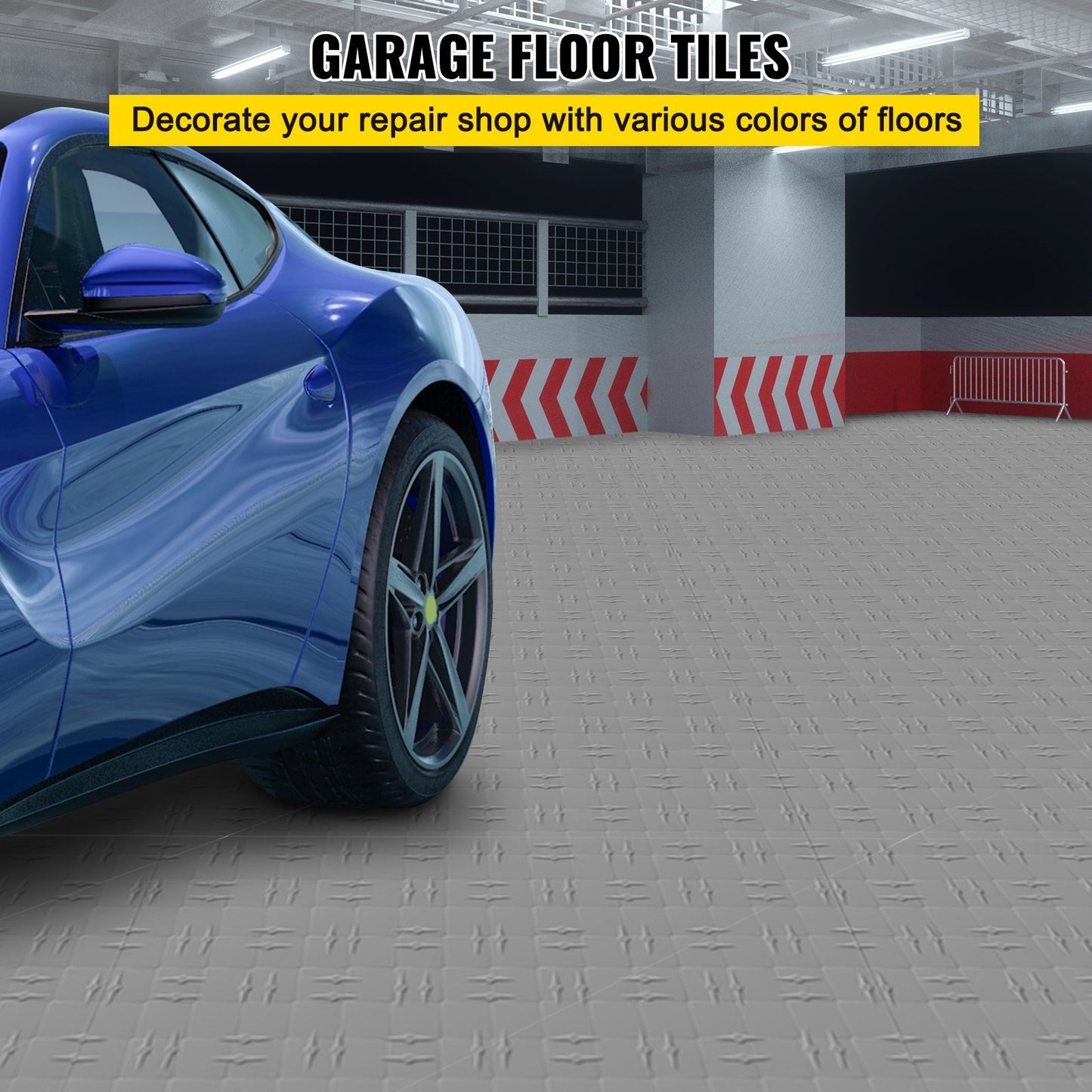 VEVOR Garage Tiles Interlocking, 12'' x 12'', 50 pcs, Silver Garage Floor Covering Tiles, Non-Slip Diamond Plate Garage Flooring Tiles, Support up to 55,000 lbs for Basements, Gyms, Repair Shops