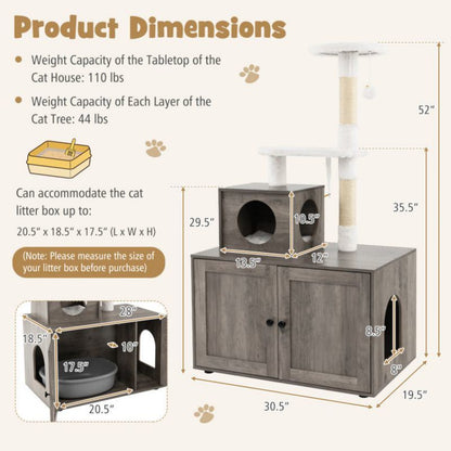 Cat Tree with Litter Box Enclosure with Cat Condo