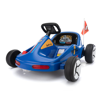 12V Kids Ride On Go Kart, Electric 4-Wheeler Car with Remote Control, Cushioned Seat, LED Lights, MP3 Music, Bluetooth, Pedal Control, Battery Powered Vehicle for 3-8 Years Old, Blue