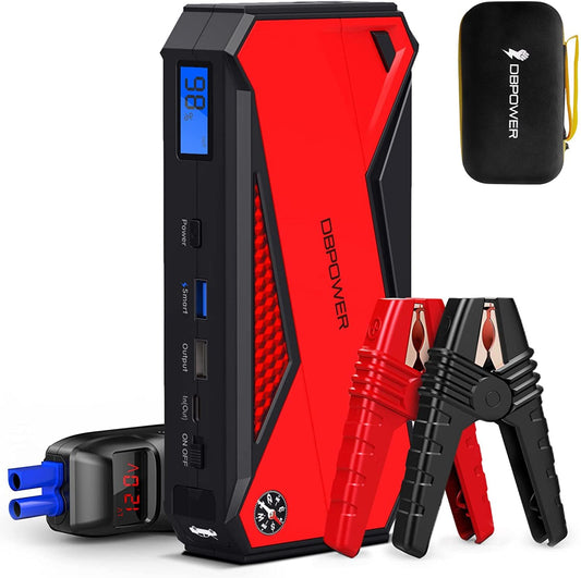 DBPOWER Car Jump Starter, 1600A Peak 18000mAh Portable Power Pack for Up to 7.2L Gas and 5.5L Diesel Engines, 12V Auto Battery Booster with LCD Display, Compass, LED Light and Type C Port