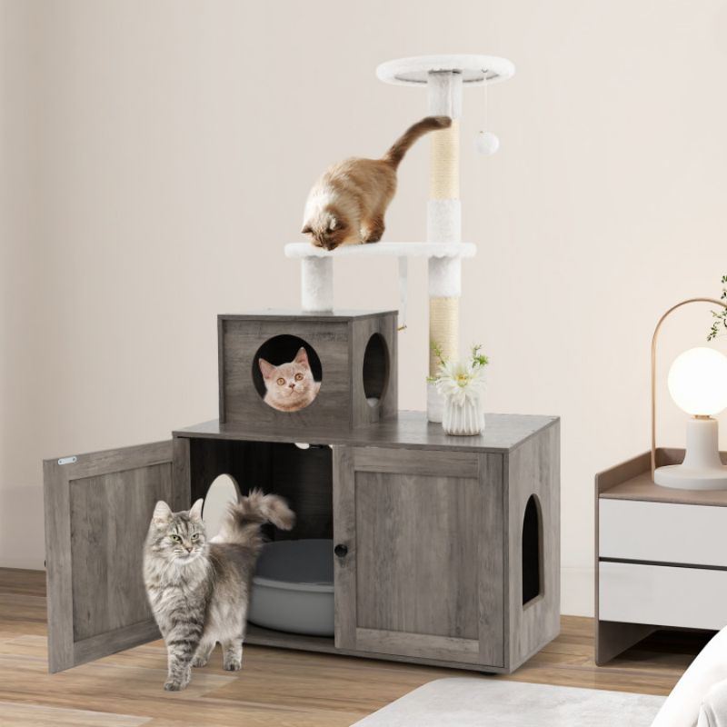 Cat Tree with Litter Box Enclosure with Cat Condo