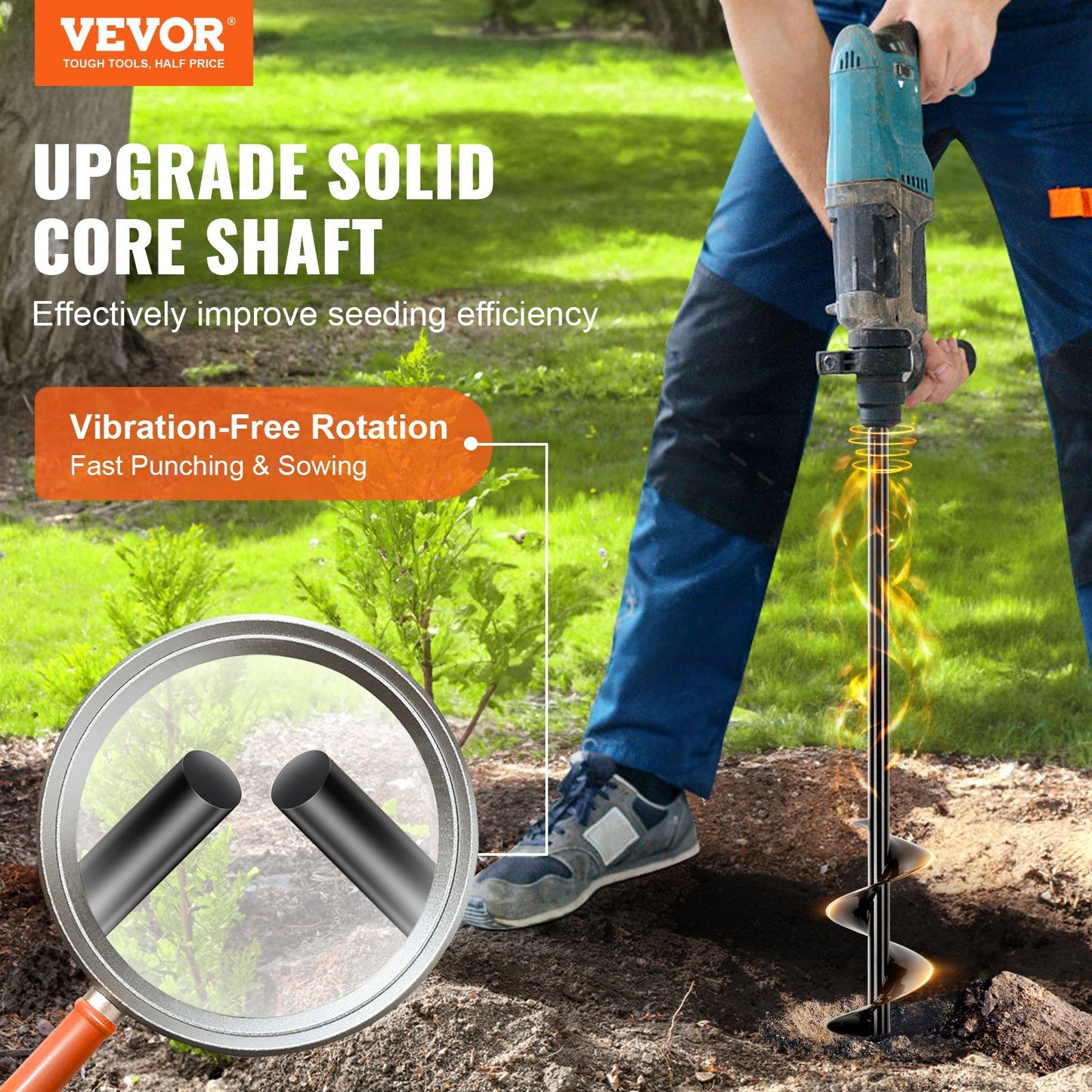 VEVOR Auger Drill Bit for Planting, 3 x 24 inch Garden Auger Drill Bit, Spiral Drill Bit for Bulbs Planting & Holes Digging, 3/8" Hex Drive Drill