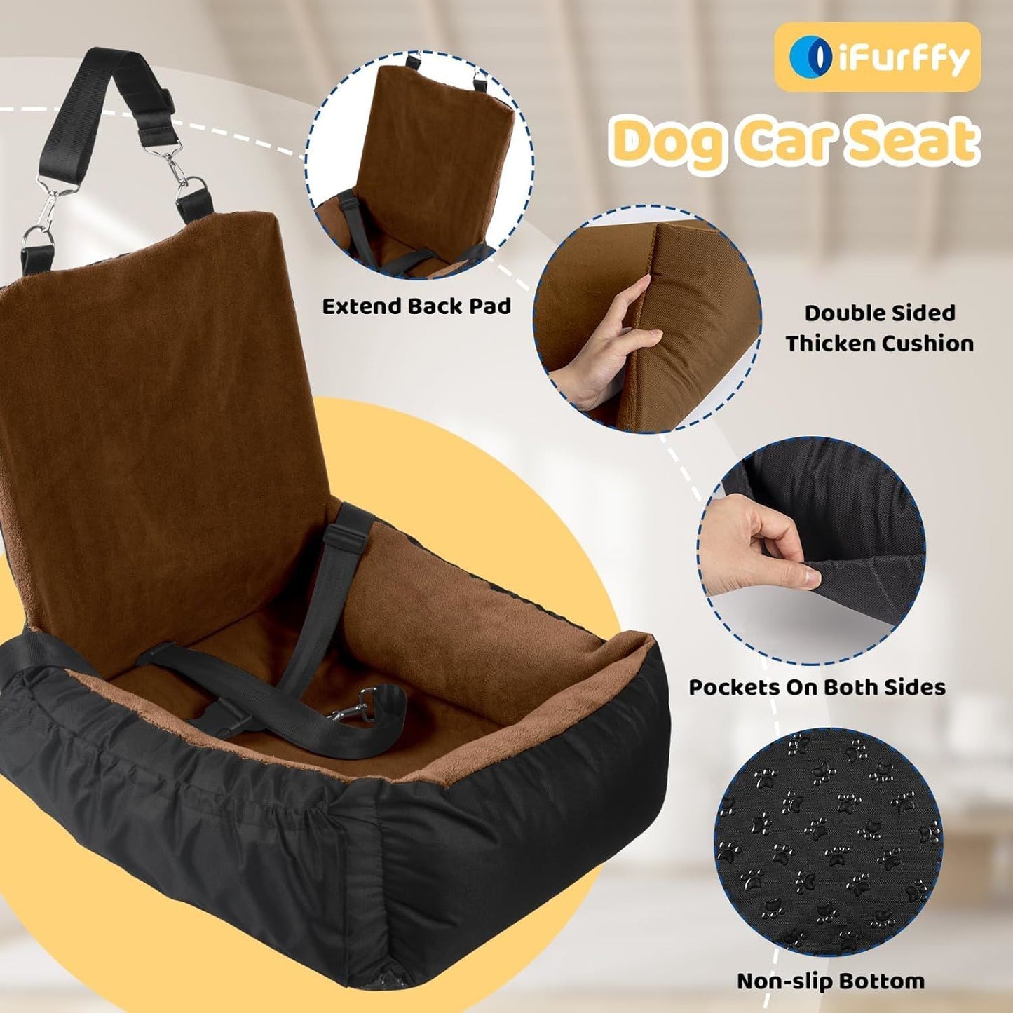 Dog Car Seat Removable Cleaning Pet Seat with Storage Bag and Safety Belt Fixed Pet Car Seat Suitable for Small and Medium Dogs Car Seat Travel Dog Car Bed