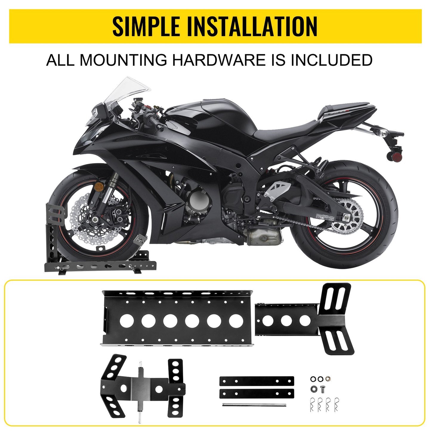 VEVOR Motorcycle Front Tire Chock, 3000 lbs Heavy Duty Wheel Stand, Black Upright Motorbike Front Chock for 14"-22" Wheels, High-Grade Steel Trailer Stand, with Stable Tubes & Adjustable Holes