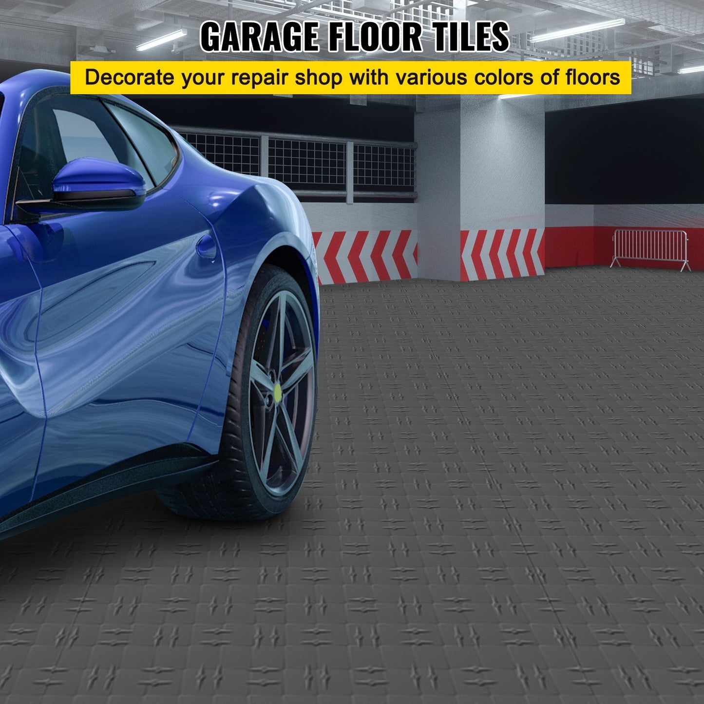 VEVOR Garage Tiles Interlocking, 12'' x 12'', 50 pcs, Graphite Grey Garage Floor Covering Tiles, Non-Slip Diamond Plate Garage Flooring Tiles, Support up to 55,000 lbs for Basements, Gyms