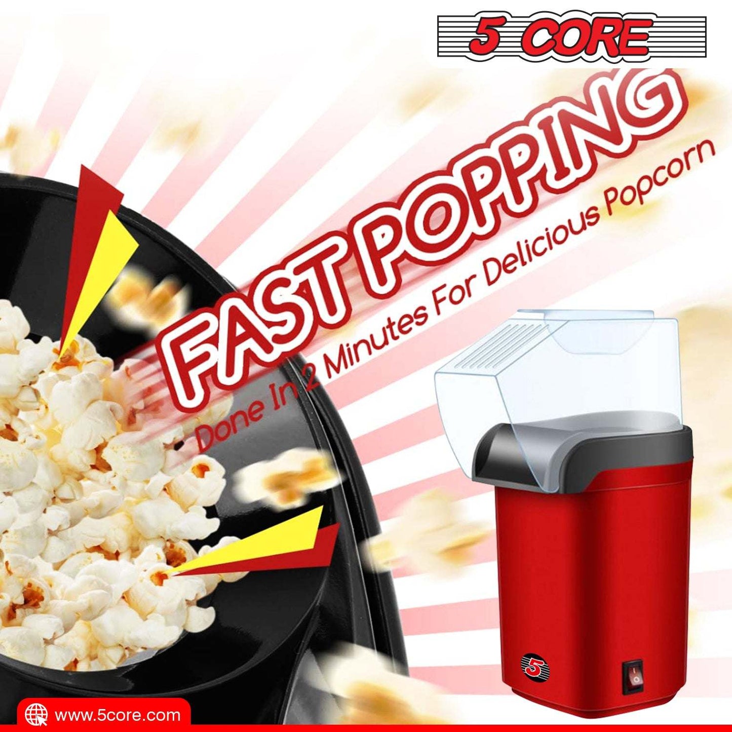 5 Core Popcorn Machine 16 Cup Capacity Hot Air Popper Mini Portable Tabletop Electric Pop Corn Maker Maquina Para Hacer Palomitas De Maiz For Home Movie Party