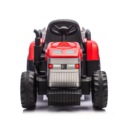 Red, 12V7AH Battery-Powered Toy Tractor with Trailer, Remote Control, Kids' Electric Excavator Vehicles with 2x35W Dual Motor, Treaded Tires, LED Lights, USB, Music, - Gifts for Boy, Girl