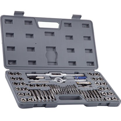 VEVOR Tap and Die Set, 60 PCS Tap Set Metric and Sae with Metal Storage Case, Carbon Steel pipe threader for Internal and External, Tap & Die Sets Used for Create New Threads or Repair Damaged Threads