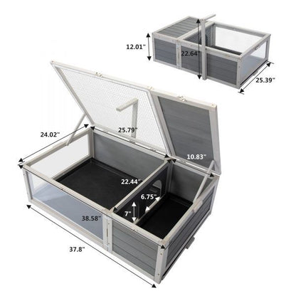 Tortoise House Wooden Turtle Habitat with Removable Top and Tray for Indoors and Outdoors, Gray XH