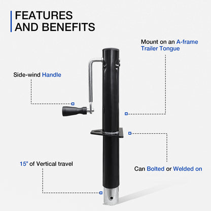 Trailer Jack,Side Wind Tongue Jack, 2000 lb.15 inches, Great for Trailers, Campers, Boats (Side Wind Tongue Jack)