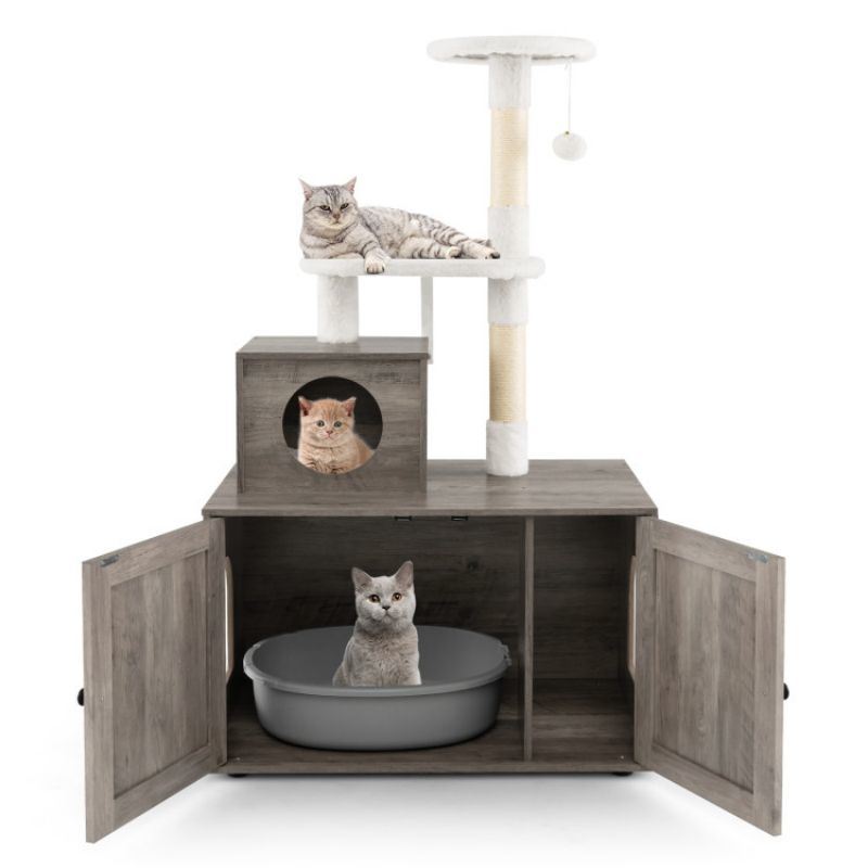 Cat Tree with Litter Box Enclosure with Cat Condo