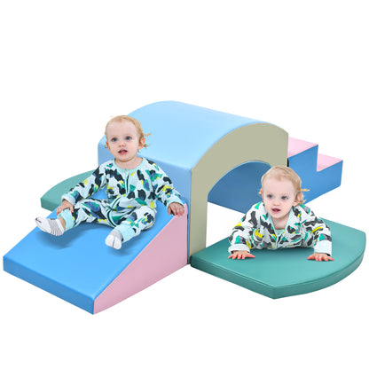 Soft Foam Playset for Toddlers; Safe SoftZone Single-Tunnel Foam Climber for Kids; Lightweight Indoor Active Play Structure with Slide Stairs and Ramp for Beginner Toddler Climb and Crawl