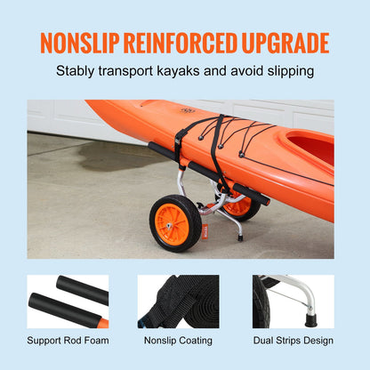 VEVOR Heavy Duty Kayak Cart, Foldable Canoe Trolley Cart with 12'' Tires, Adjustable Width 6.69"-17.32",350 Lb Weight Capacity Kayak Trolley for Kayaks Canoes Paddleboards Float Mats Jon Boats