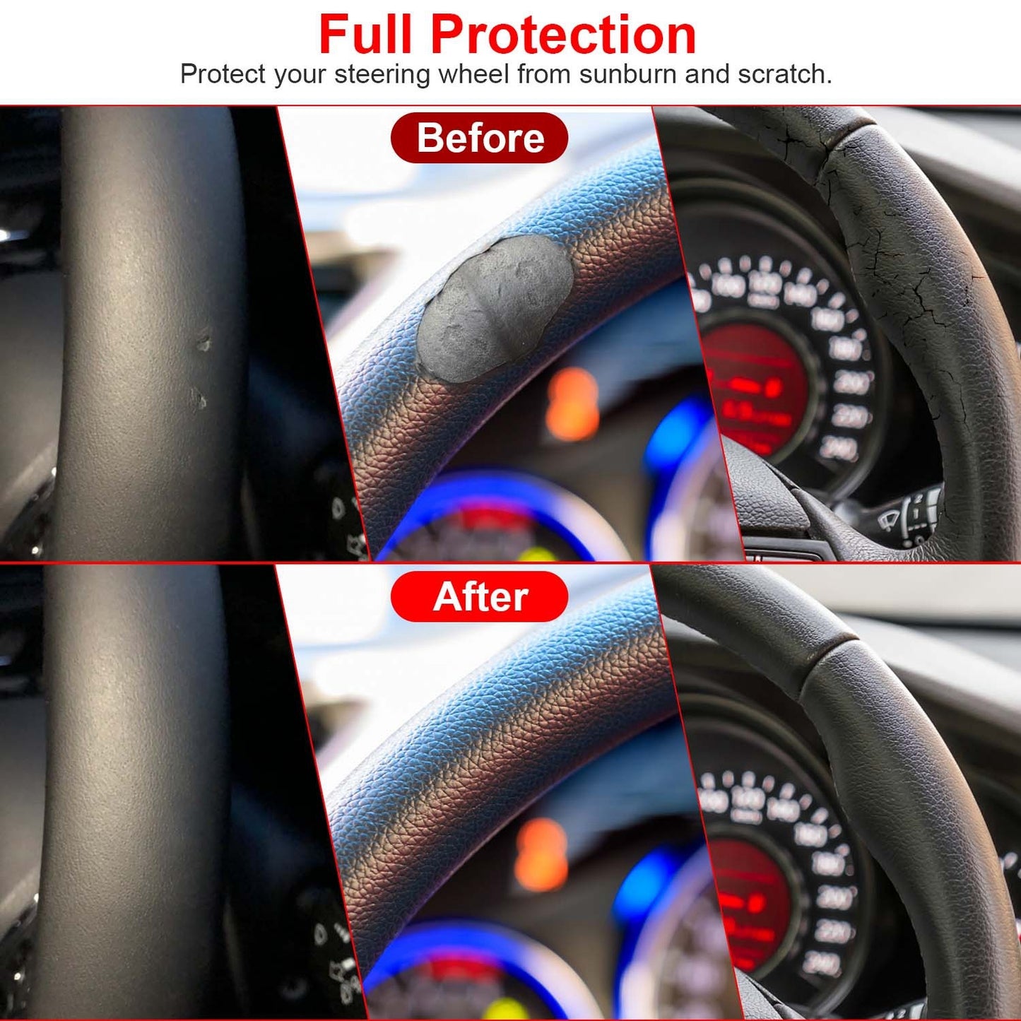 Steering Wheel Cover 14.5in-15in Diameter Universal Fiber Leather Car Steering Wheel Protector