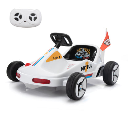 12V Kids Ride On Go Kart, Electric 4-Wheeler Car with Remote Control, Cushioned Seat, LED Lights, MP3 Music, Bluetooth, Pedal Control, Battery Powered Vehicle for 3-8 Years Old, White