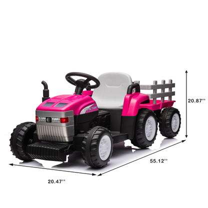 Pink, 12V7AH Battery-Powered Toy Tractor with Trailer, Remote Control, Kids' Electric Excavator Vehicles with 2x35W Dual Motor, Treaded Tires, LED Lights, USB, Music, Safety Belt - Gift Childrens DAY