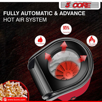 5 Core Popcorn Machine 16 Cup Capacity Hot Air Popper Mini Portable Tabletop Electric Pop Corn Maker Maquina Para Hacer Palomitas De Maiz For Home Movie Party