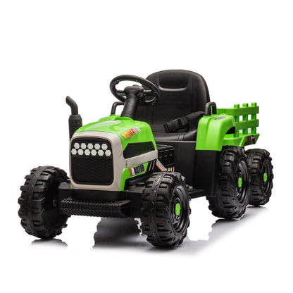 Ride on Tractor with Trailer,24V Battery Powered Electric Tractor Toy, 200w*2motor 1.86-4.97MPH/Remote Control,electric car for kids,Three speed adjustable,USB,MP3 ,Bluetooth,LED light, safety belt