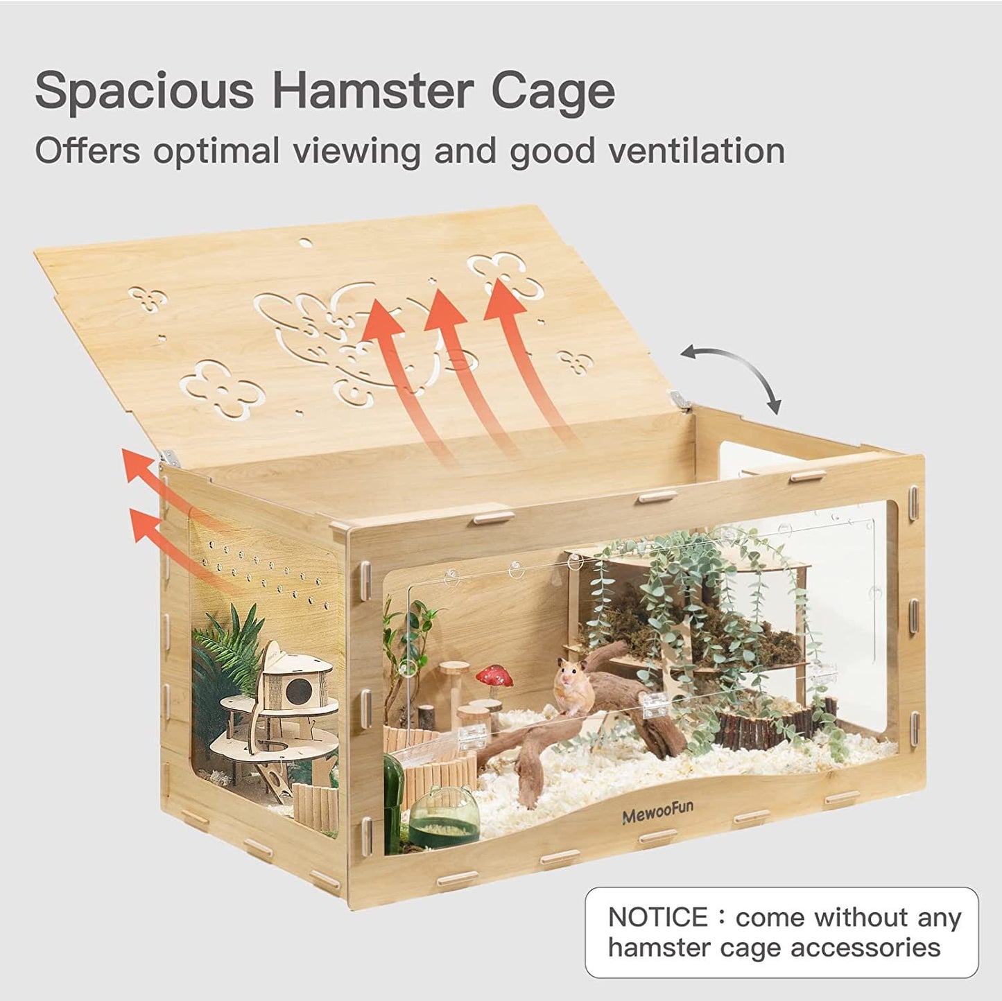 MEWOOFUN Large Hamster Cage Wooden Hamster for Syrian Hamster Without Accessorie