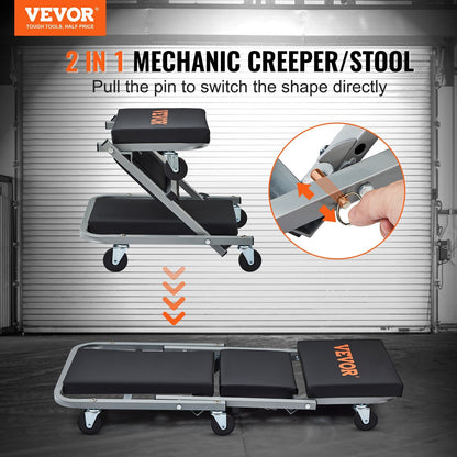 VEVOR 2 in 1 Z Creeper Seat Rolling Chair Auto Mechanics Shop Garage Work Stool