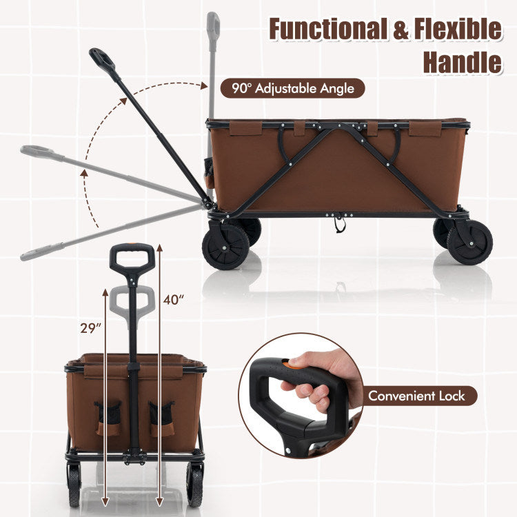 Collapsible Folding Wagon Cart with Adjustable Handlebar