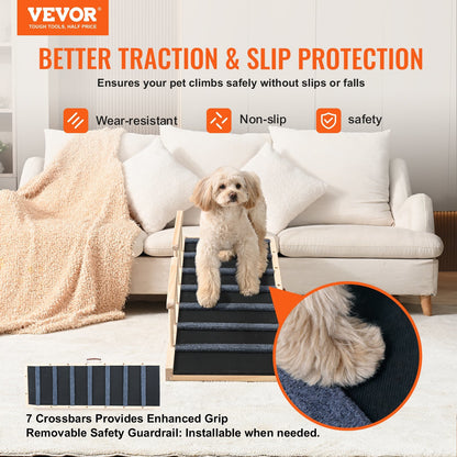 VEVOR Dog Ramp, Folding Pet Ramp for Bed, Adjustable Dog Ramp for Small, Large, Old Dogs & Cats, Wooden Pet Ramp with 47.2" Long Ramp, Adjustable from 13.8" to 27.6", Suitable for Couch, Sofa, Car