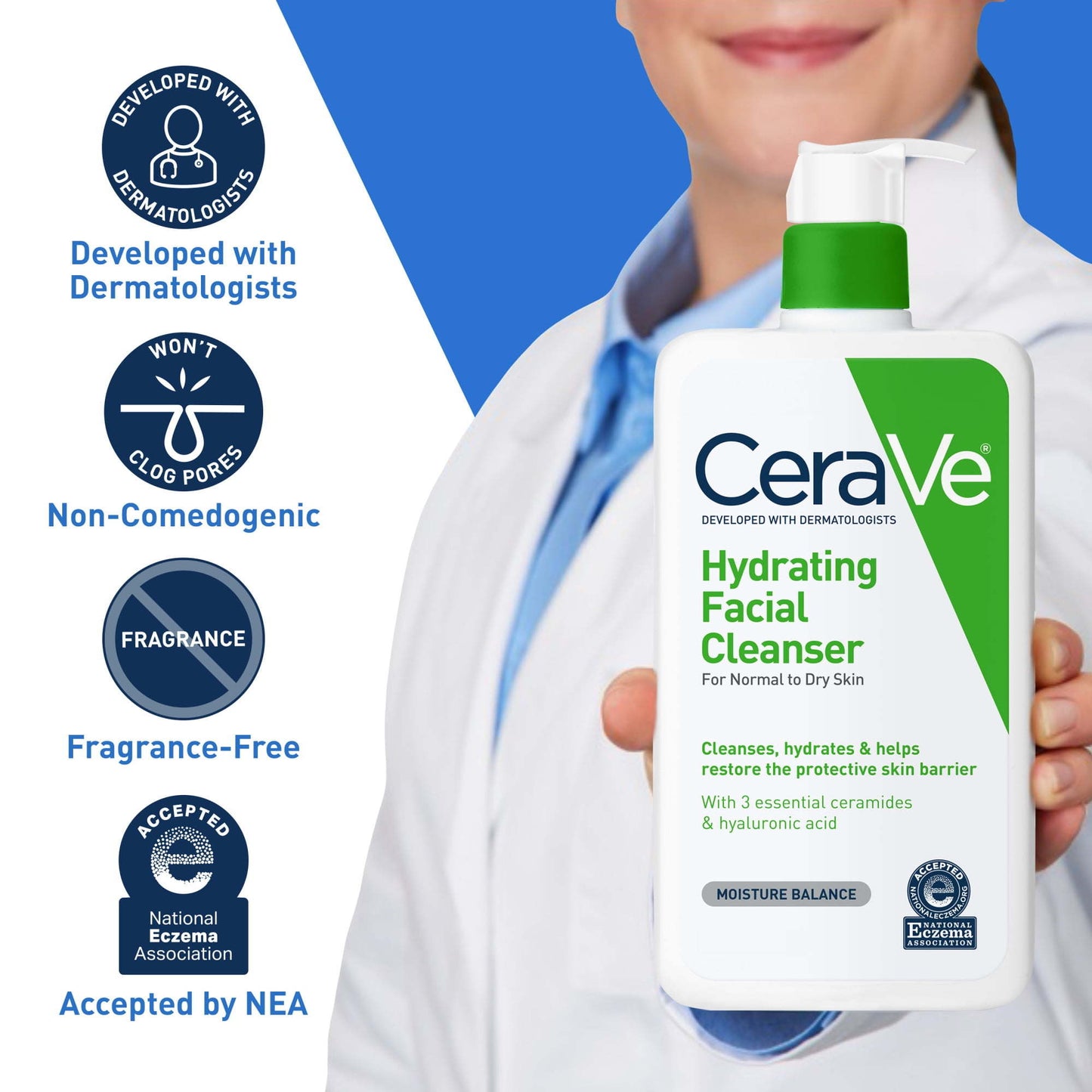 CeraVe Hydrating Facial Cleanser for Normal to Dry Skin, Daily Face Wash for Dryness, 16 fl oz.