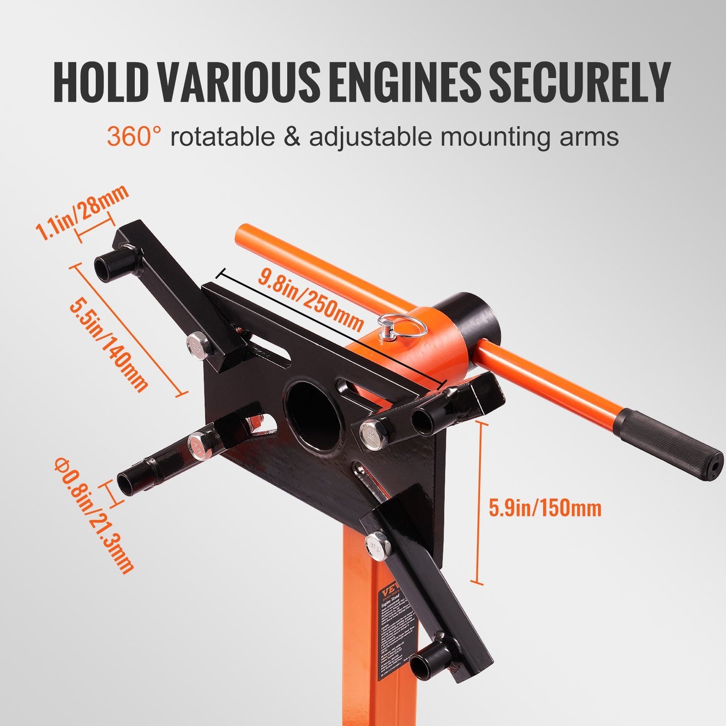 VEVOR Engine Stand, 750 lbs (3/8 Ton) Rotating Engine Motor Stand with 360 Degree Adjustable Head, Cast Iron Motor Hoist Dolly, 4-Caster, 4 Adjustable Arms, for Vehicle Maintenance, Auto Repair