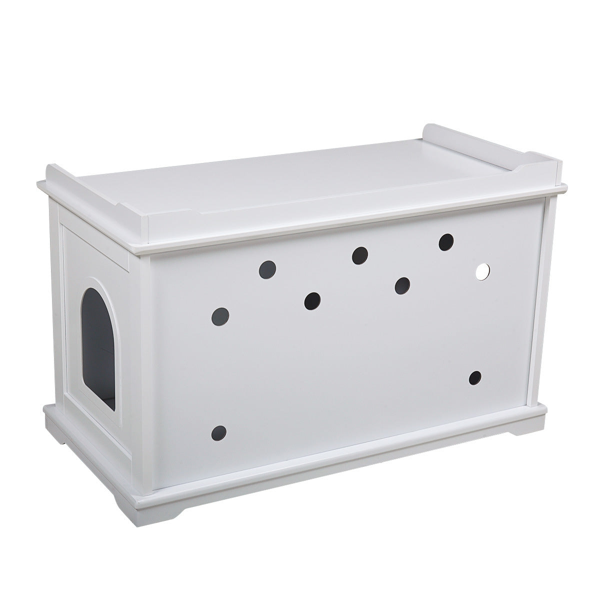 Cat Washroom Bench, Wood Litter Box Cover with Spacious Inner, Ventilated Holes, Removable Partition, Easy Access, White XH