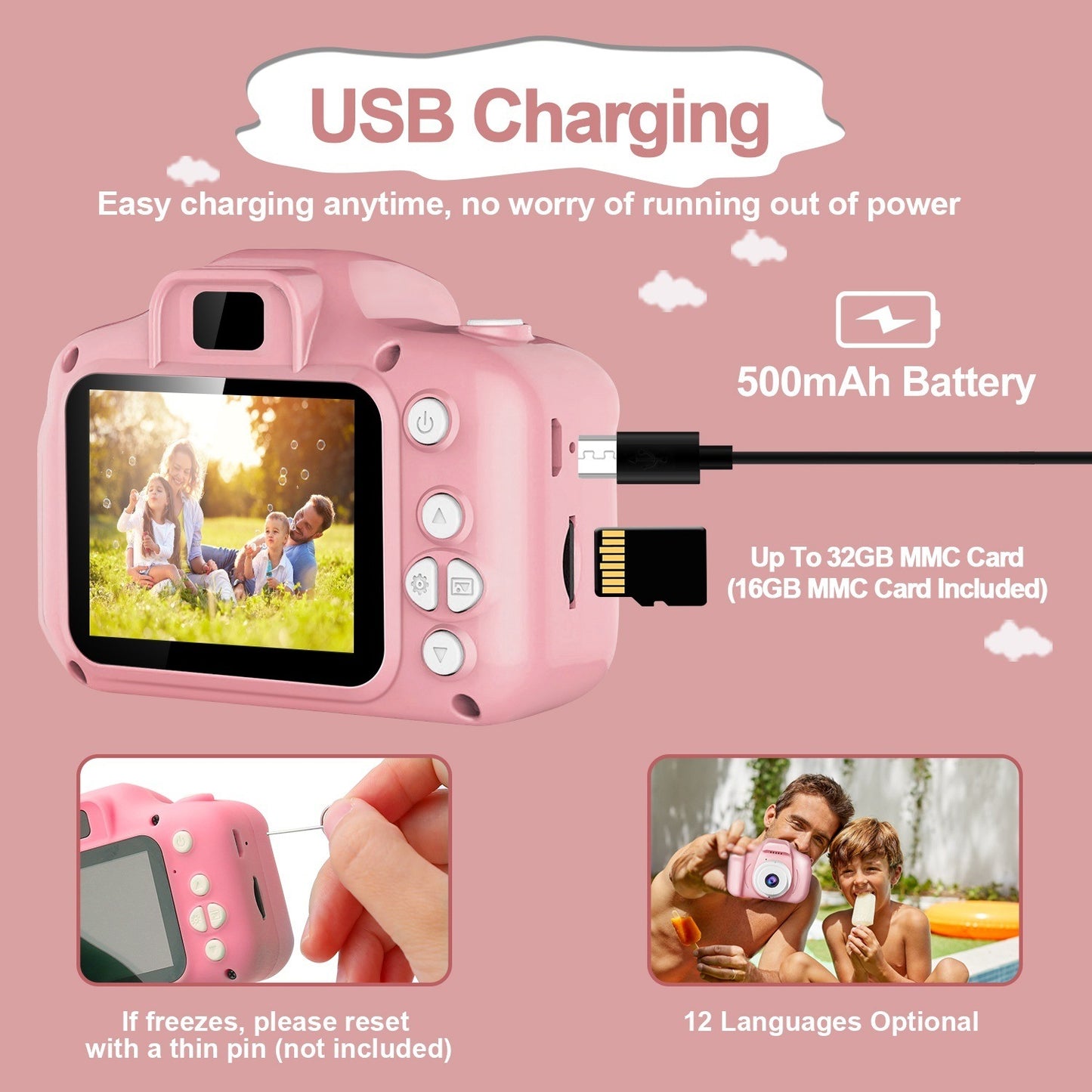 Kids Digital Camera w/ 2.0' Screen 12MP 1080P FHD Video Camera 4X Digital Zoom Games