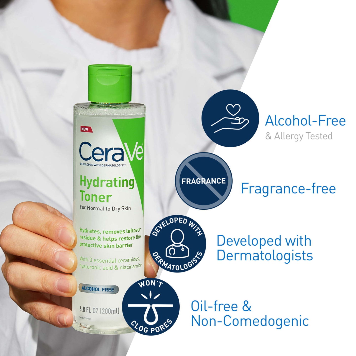 CeraVe Hydrating Facial Toner with Hyaluronic Acid & Niacinamide for Normal to Dry Skin, Alcohol-Free & Oil-Free, 6.8 fl oz