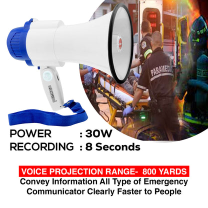 5Core Megaphone Bullhorn Speaker 30W Bull Horn Battery Power Mini Cheer Megafono 800 Feet Range Loudspeaker W Siren Recording Ergonomic Handle for Coaches Football Baseball Cheerleading - 8R