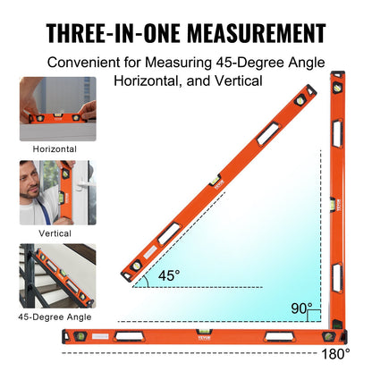 VEVOR Magnetic Torpedo Level, 78/48/32/24/16/10 in Mechanical Level Set, Bubble Vials Ruler for 45/90/180 Degree, Aluminum Alloy Leveler Tool w/ Viewing Window, Shock-Resistant for Plumbing, Wood