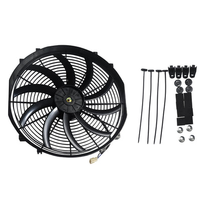 16" Universal Slim Fan Push Pull Electric Radiator Cooling 12V 120W w/ Mount Kit