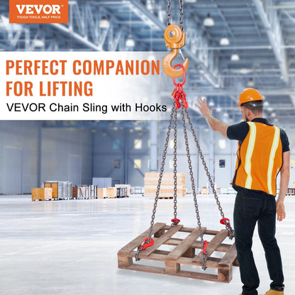 VEVOR Chain Sling, 11000 lbs Weight Capacity, 5/16'' x 5' G80 Lifting Chain with Grab Hooks, DOT Certified, Blackening Coating Manganese Steel & Adjustable Length, for Dock Factory Construction Site