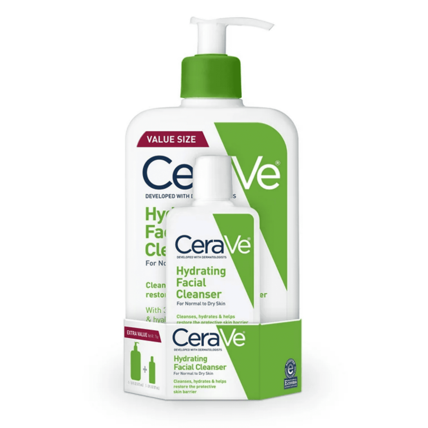 CeraVe Hydrating Facial Cleanser, Daily Face Wash for Normal to Dry Skin, 16 fl oz & 3 fl oz.