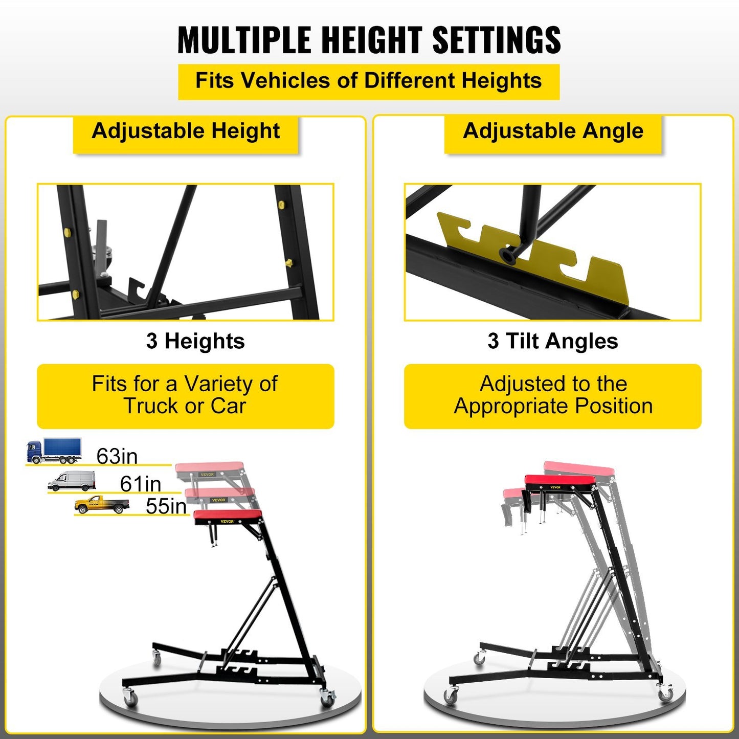 VEVOR Topside Automotive Engine Creeper, Adjustable Height Foldable Topside Creeper, 400LBS Capacity High Top Engine Creeper, w/Four Casters, Padded Deck, for Home Garage, Workshop Repair Maintenance