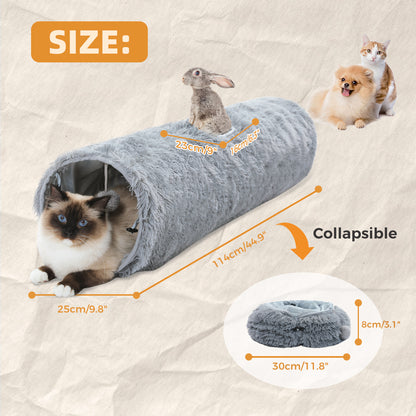 Large Cat Tunnel, 44.9 Inches Long Collapsible Cat Tube 9.8 Inches in Diameter, Collapsible Fluffy Plush Cat Toys for Indoor Cat,Rabbits and Puppies(Unable to ship on weekends, please be careful when