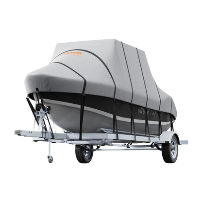 VEVOR T Top Boat Cover, 24'-26' Waterproof Trailerable T-Top Boat Cover, 600D Marine Grade PU Oxford, with Windproof Buckle Straps, for Center Console Boat with T Top Roof, Fits 24'-26'L x 106"W, Grey